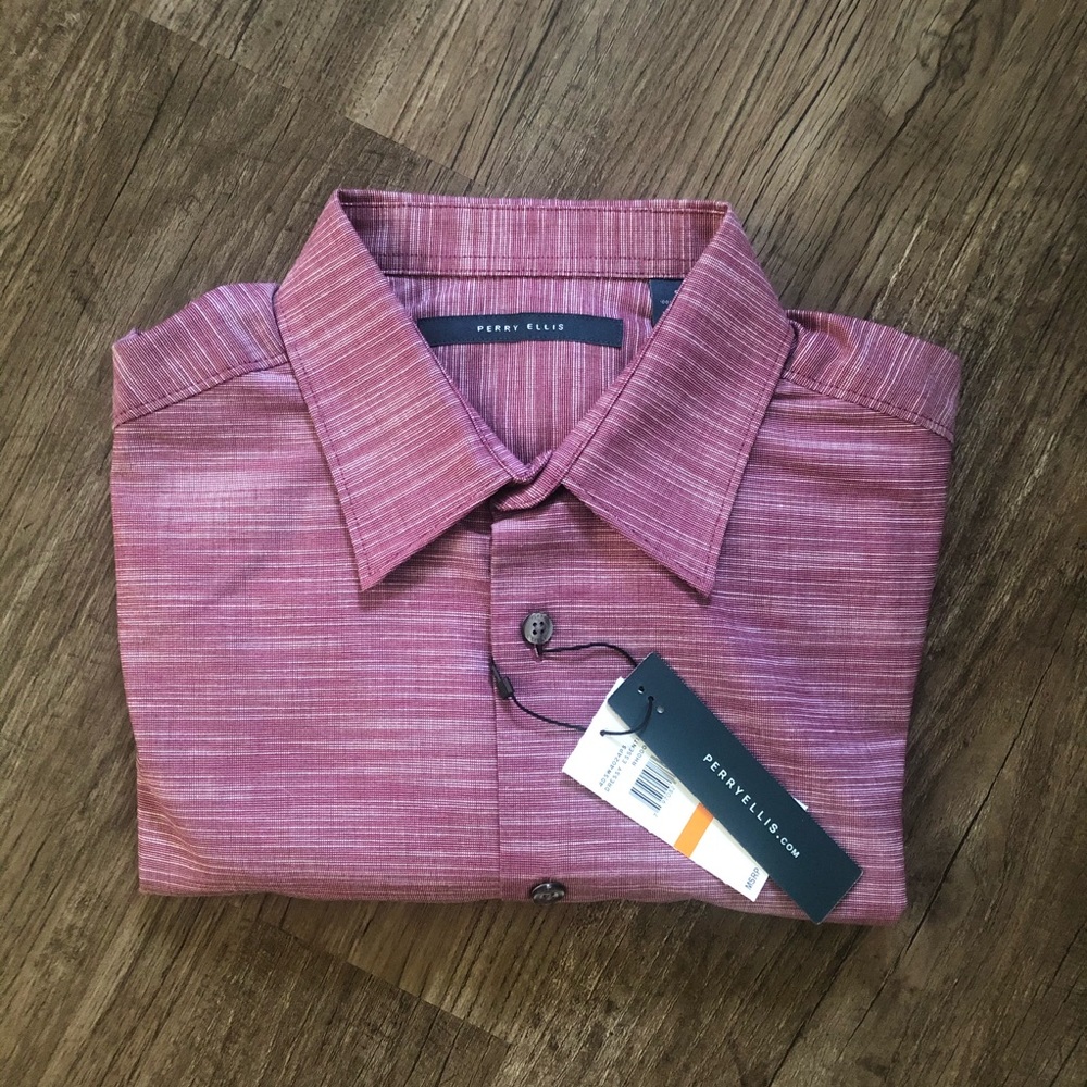 NWT Perry Ellis Dressy Essentials Button Down Red